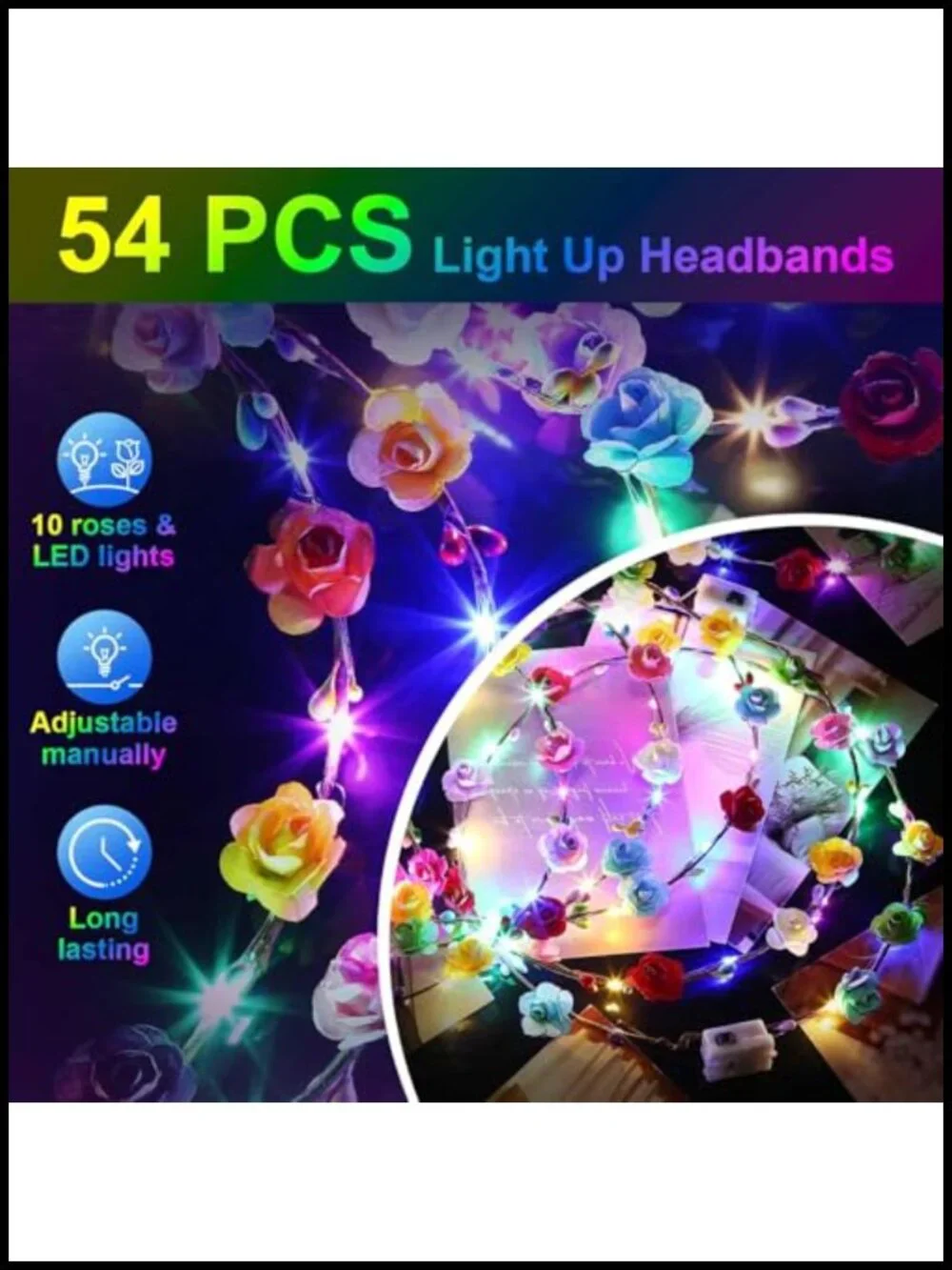 LED Flower Crown Headbands - Light Up Party Hair Accessory, Adjustable